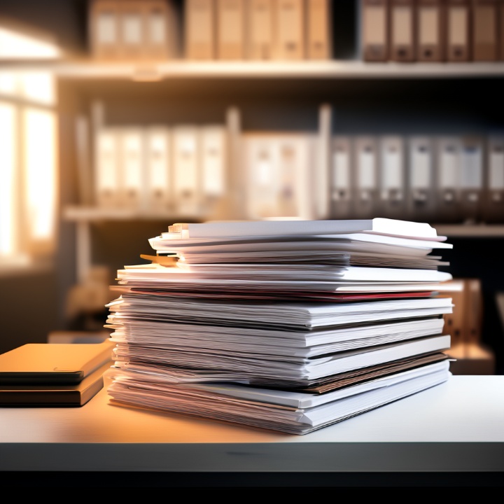 Documentos organizados em prateleira